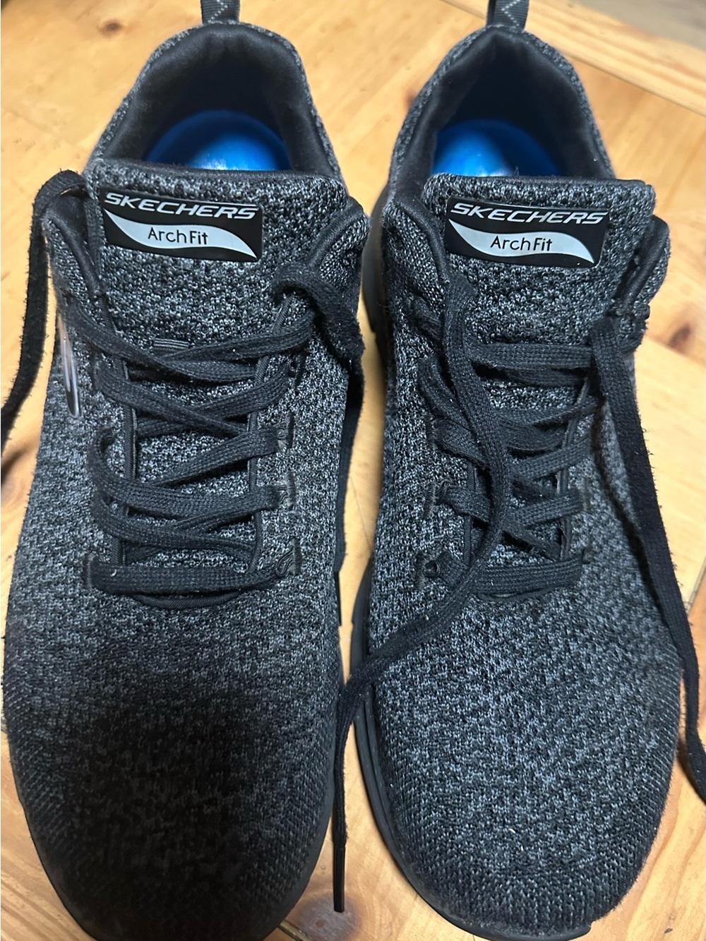Skechers Arch Fit Knit Lace-Up Sneakers - Black/Blue Size 11